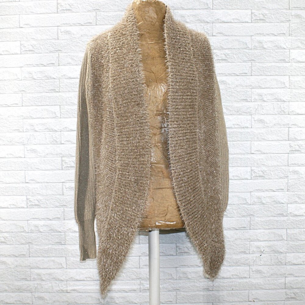 SIMPLY VERA WANG Knit Cardigan Oversized Wrap Open Front Tan Metallic XS